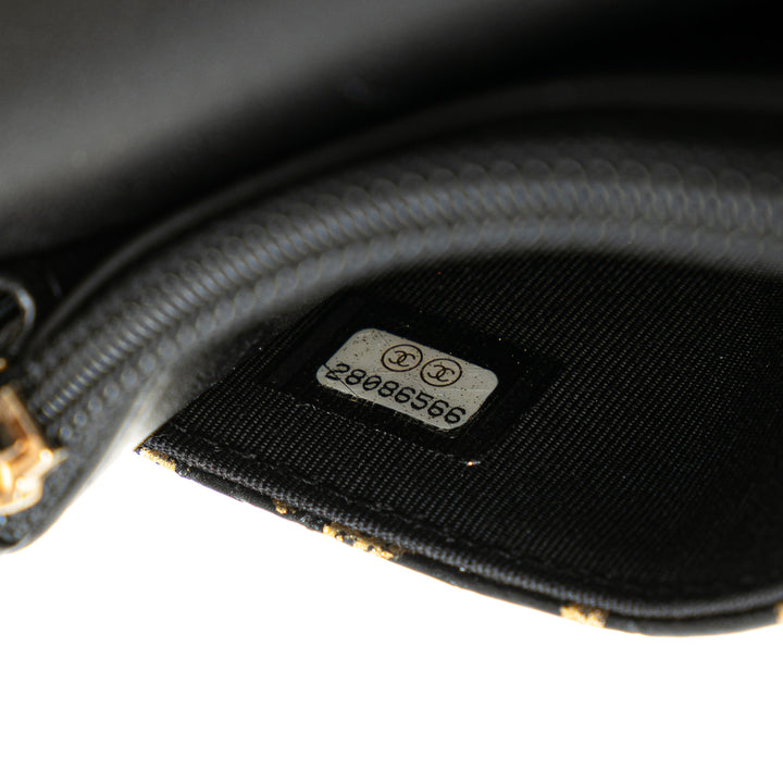 Calfskin Crocodile Embossed Graffiti 2.55 Cocodile Reissue Wallet On Chain Black - Gaby Paris