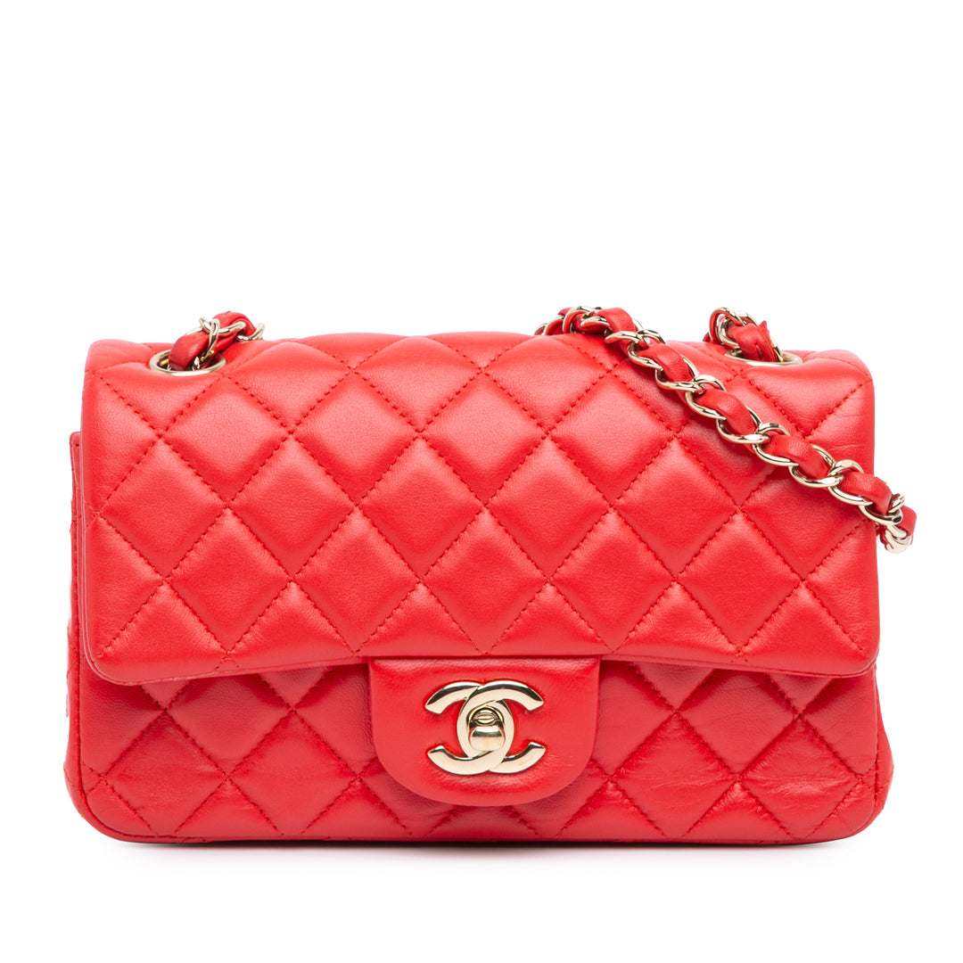 Mini Rectangular Classic Lambskin Single Flap Red - Gaby Paris