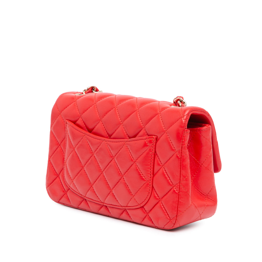 Mini Rectangular Classic Lambskin Single Flap Red - Gaby Paris