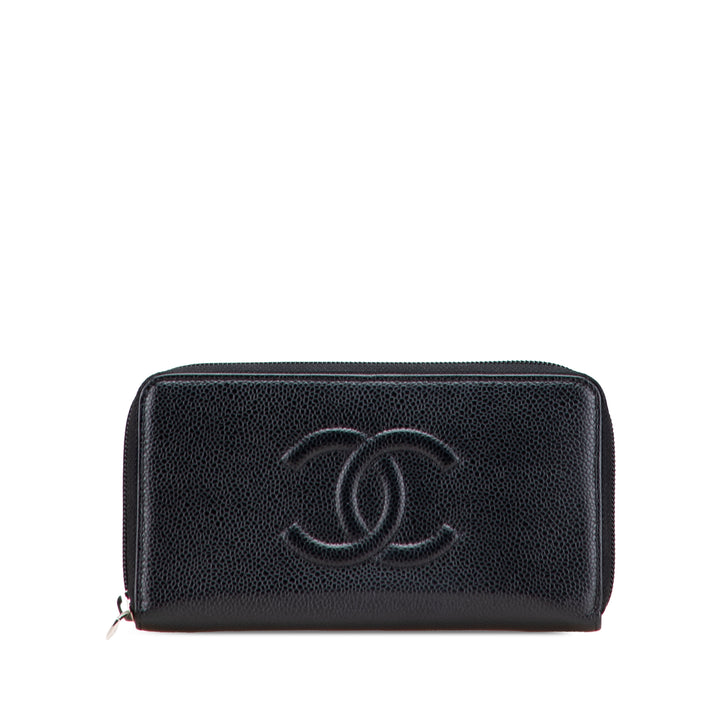 CC Caviar Zip Around Wallet Black - Gaby Paris