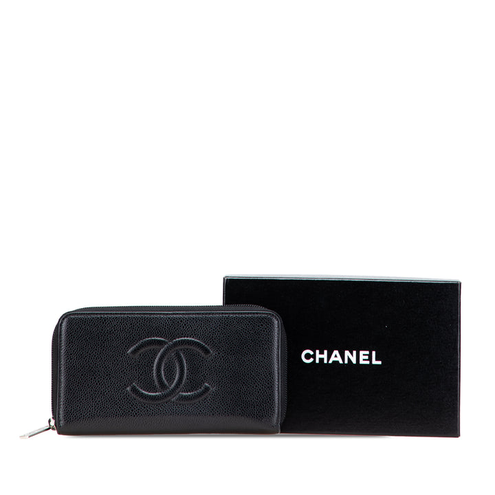 CC Caviar Zip Around Wallet Black - Gaby Paris