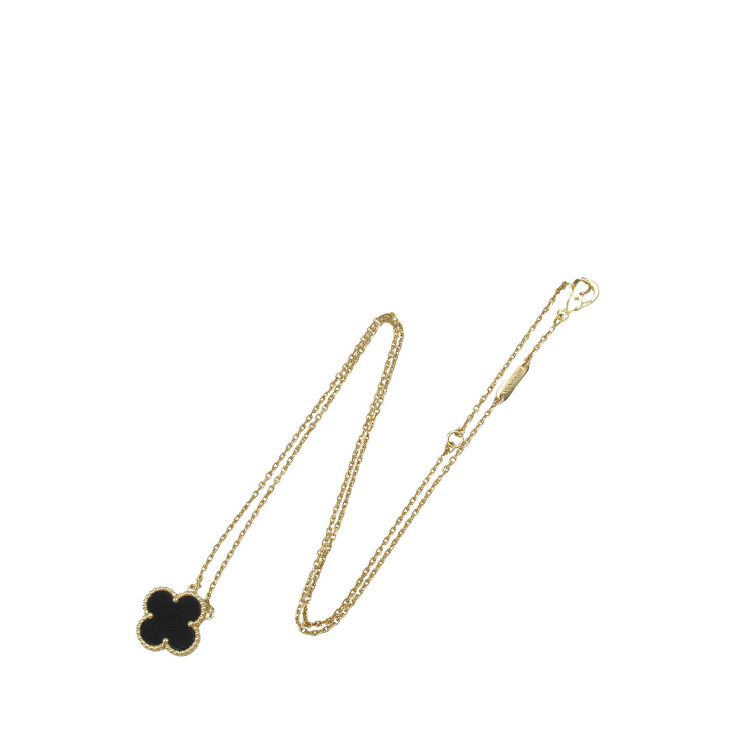 18K Yellow Gold and Onyx Vintage Alhambra Pendant Necklace Gold - Gaby Paris