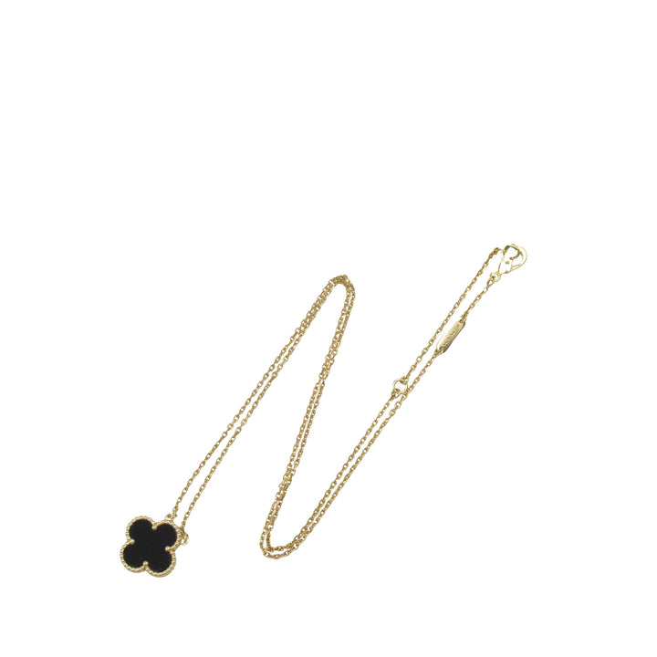 18K Yellow Gold and Onyx Vintage Alhambra Pendant Necklace Gold - Gaby Paris