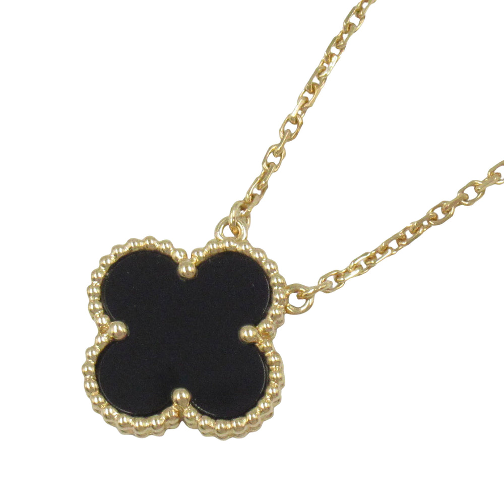 18K Yellow Gold and Onyx Vintage Alhambra Pendant Necklace Gold - Gaby Paris