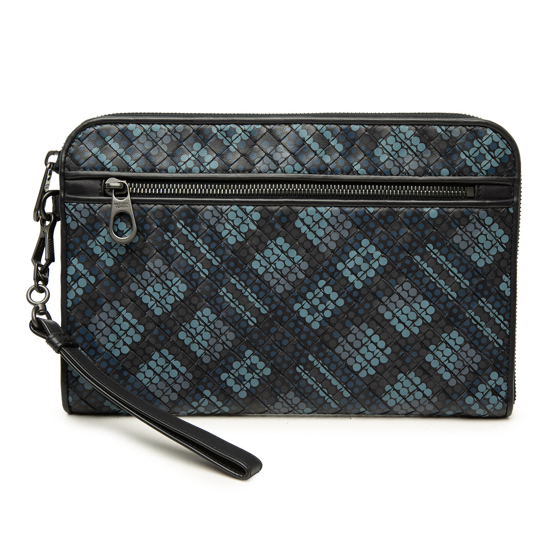 Bottega Veneta Pochette Intrecciato Polka Dot Document Wristlet nappa Bleu – vue principale – GABY PARIS