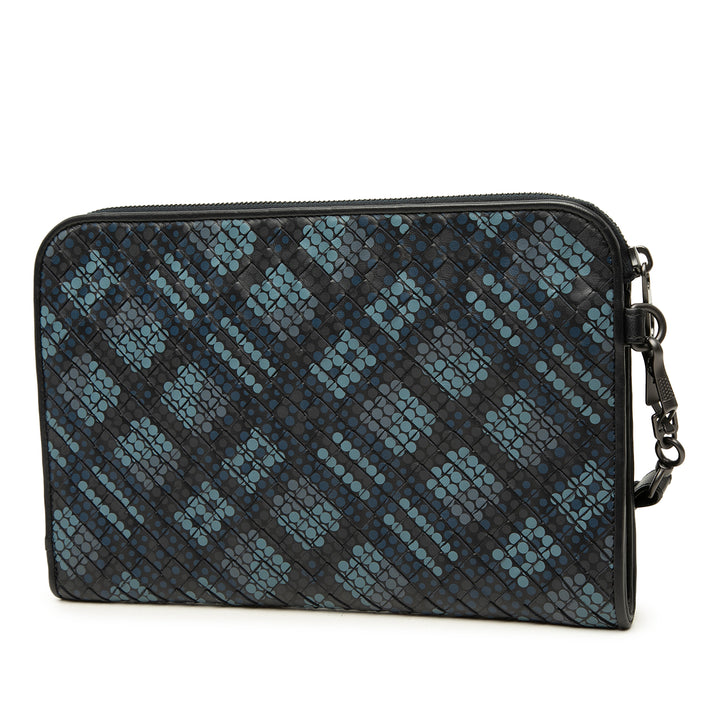 Bottega Veneta Pochette Intrecciato Polka Dot Document Wristlet nappa Bleu – vue 2 – GABY PARIS