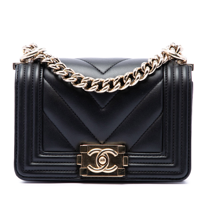 Chanel Mini Chevron Cuir d'agneau Boy à rabat
