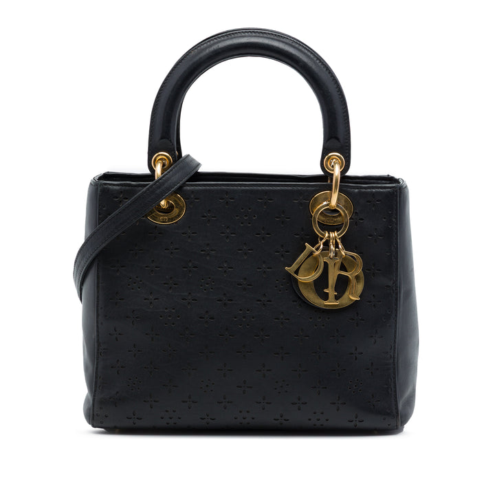 Dior perforé Flower Lady Dior Moyen Cuir de veau Noir