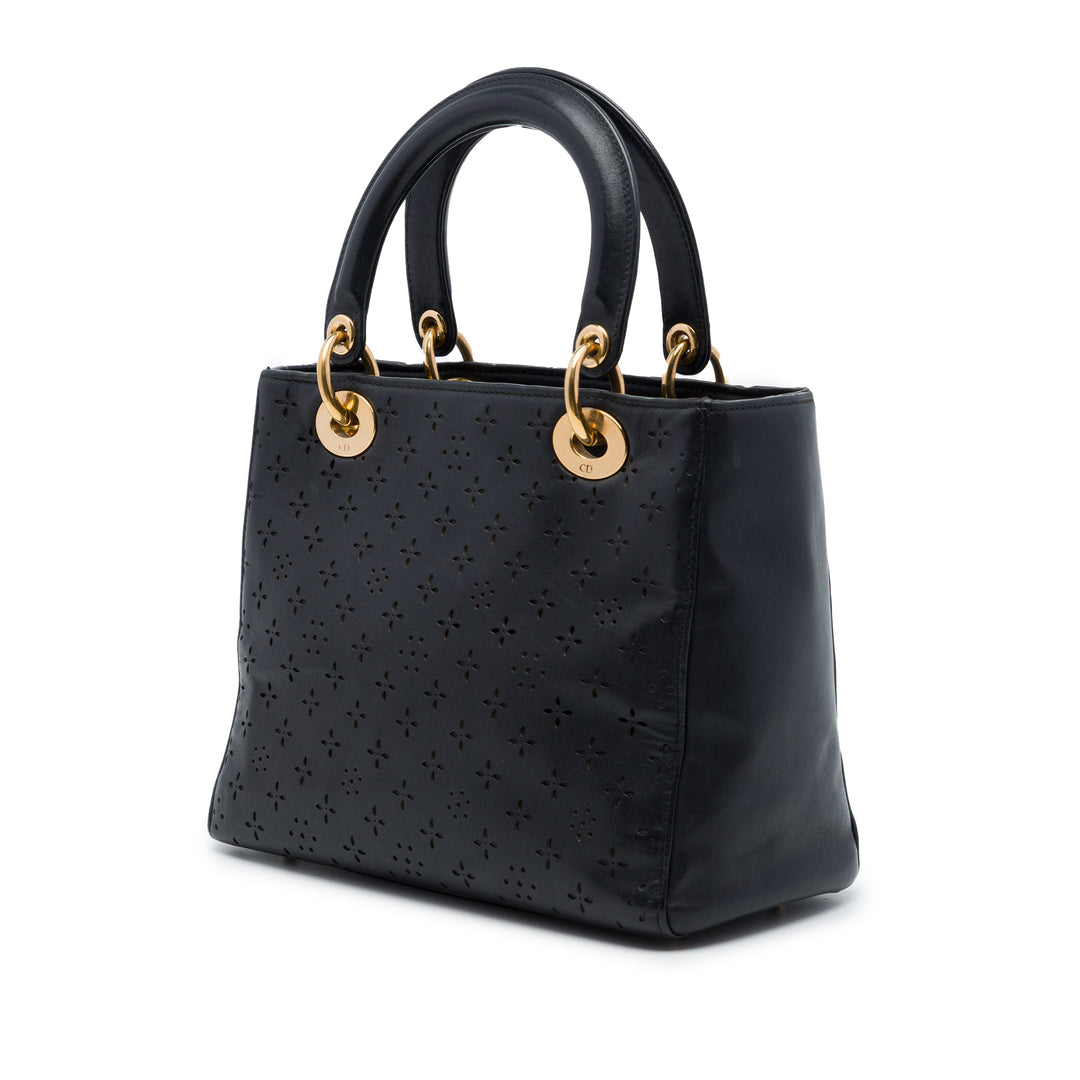 Dior perforé Flower Lady Dior Moyen Cuir de veau Noir