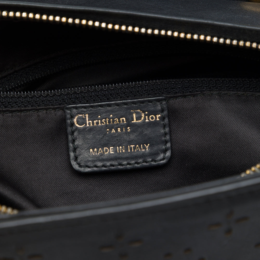 Dior perforé Flower Lady Dior Moyen Cuir de veau Noir