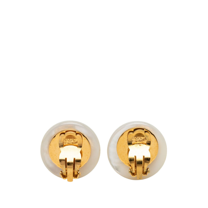 Chanel CC Resin Perles fantaisie Rond À clip Boucles d'oreilles Plastique