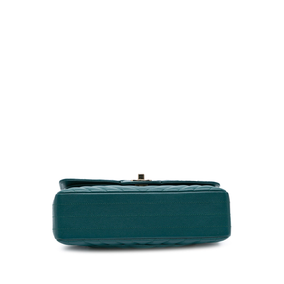 Chanel Small Classic Chevron Caviar Double rabat Bleu