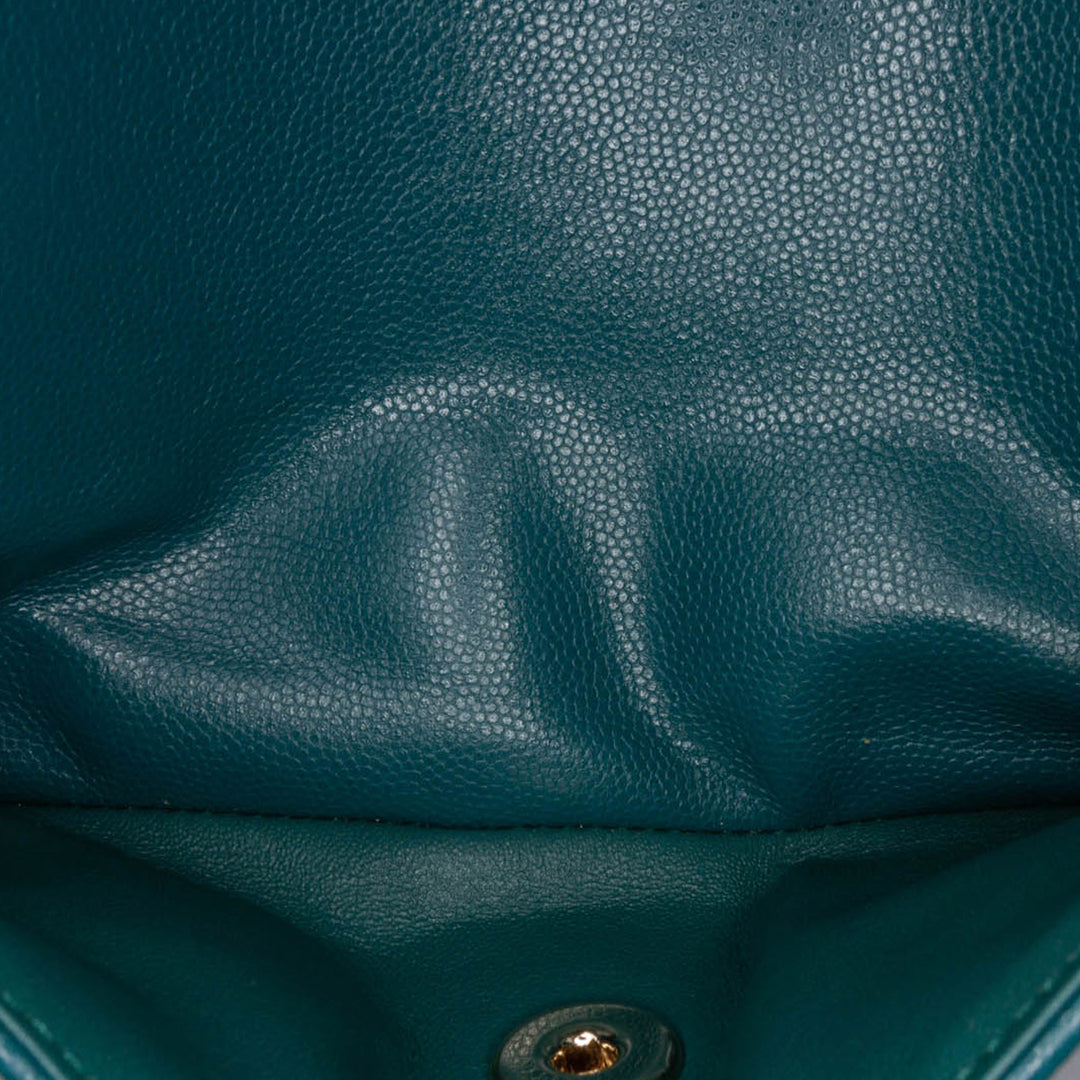 Chanel Small Classic Chevron Caviar Double rabat Bleu