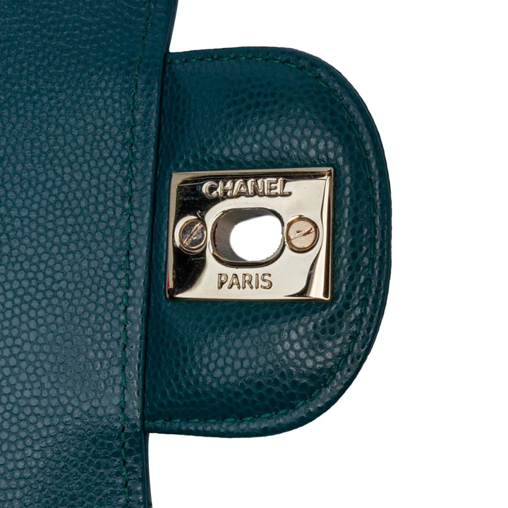 Chanel Small Classic Chevron Caviar Double rabat Bleu