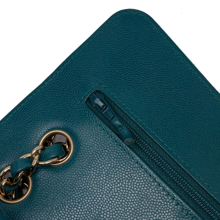 Chanel Small Classic Chevron Caviar Double rabat Bleu