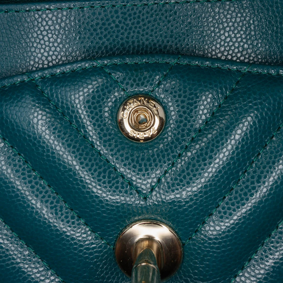 Chanel Small Classic Chevron Caviar Double rabat Bleu