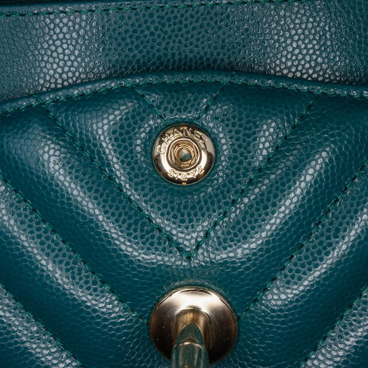 Chanel Small Classic Chevron Caviar Double rabat Bleu