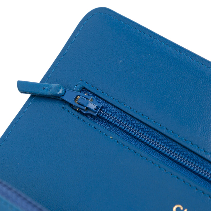 Lambskin Pearl Crush Wallet On Chain Blue - Gaby Paris