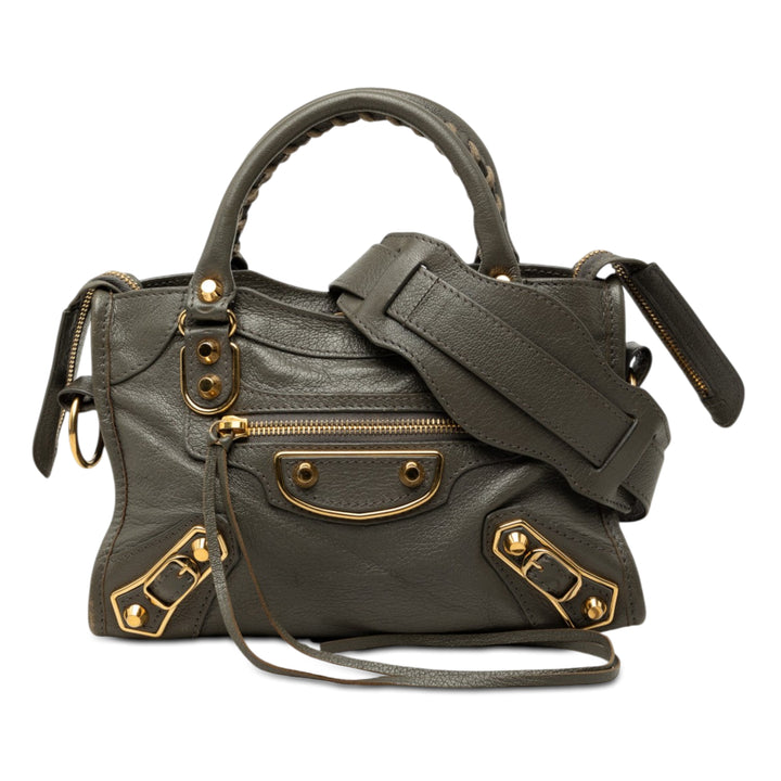 Balenciaga Mini Cuir de chèvre Motocross Classic Metallic Edge City Sac