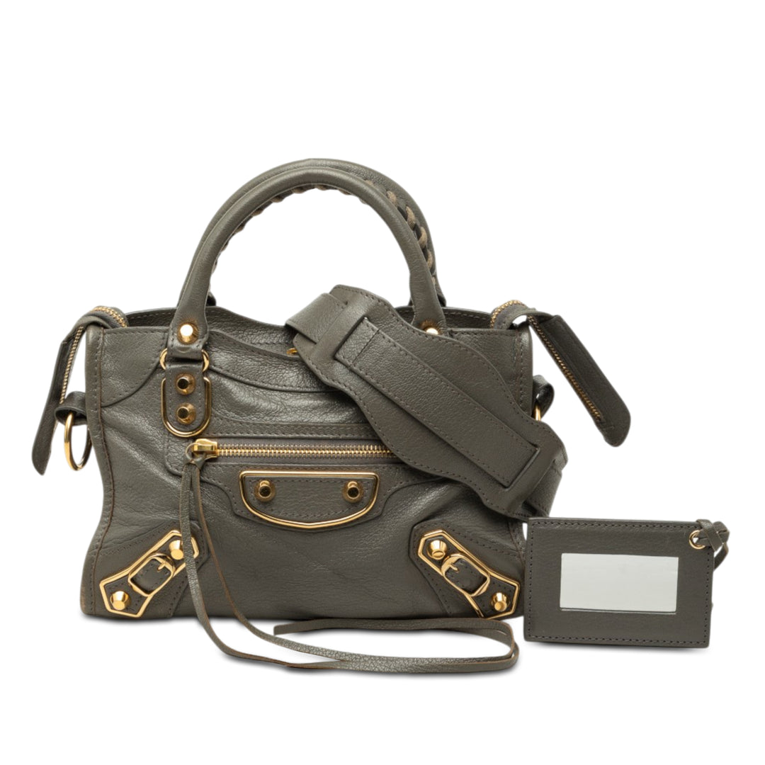 Balenciaga Mini Cuir de chèvre Motocross Classic Metallic Edge City Sac
