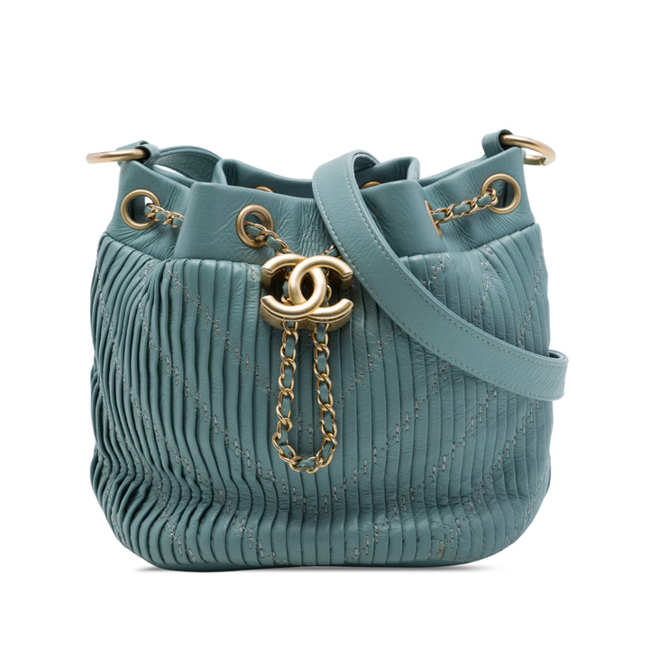 Froissé Coco Pleats Sac à cordon seau Petit Cuir de veau Bleu