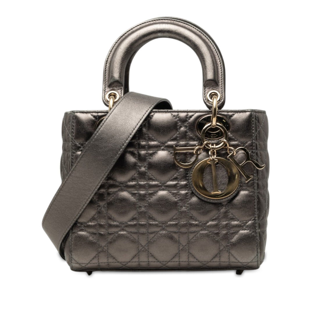 Dior Lady Dior Métallisé Cannage My ABCDior Petit Cuir d'agneau Gris – vue principale – GABY PARIS