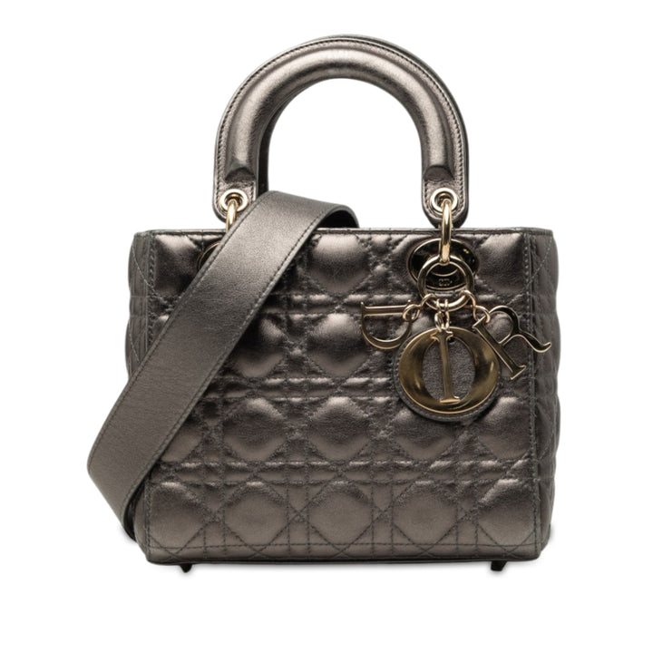 Dior Lady Dior Métallisé Cannage My ABCDior Petit Cuir d'agneau Gris – vue principale – GABY PARIS