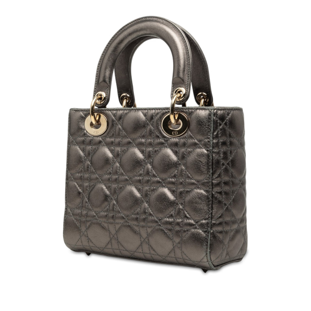 Dior Lady Dior Métallisé Cannage My ABCDior Petit Cuir d'agneau Gris – vue 2 – GABY PARIS