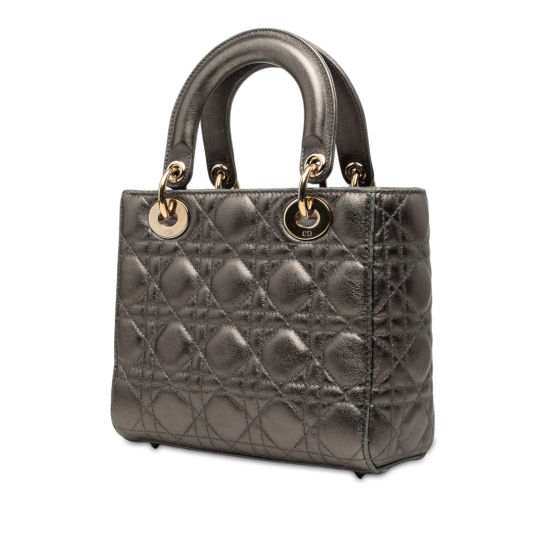 Dior Lady Dior Métallisé Cannage My ABCDior Petit Cuir d'agneau Gris – vue 2 – GABY PARIS