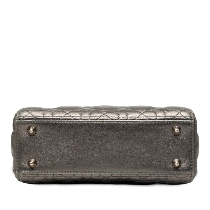 Dior Lady Dior Métallisé Cannage My ABCDior Petit Cuir d'agneau Gris – vue 3 – GABY PARIS