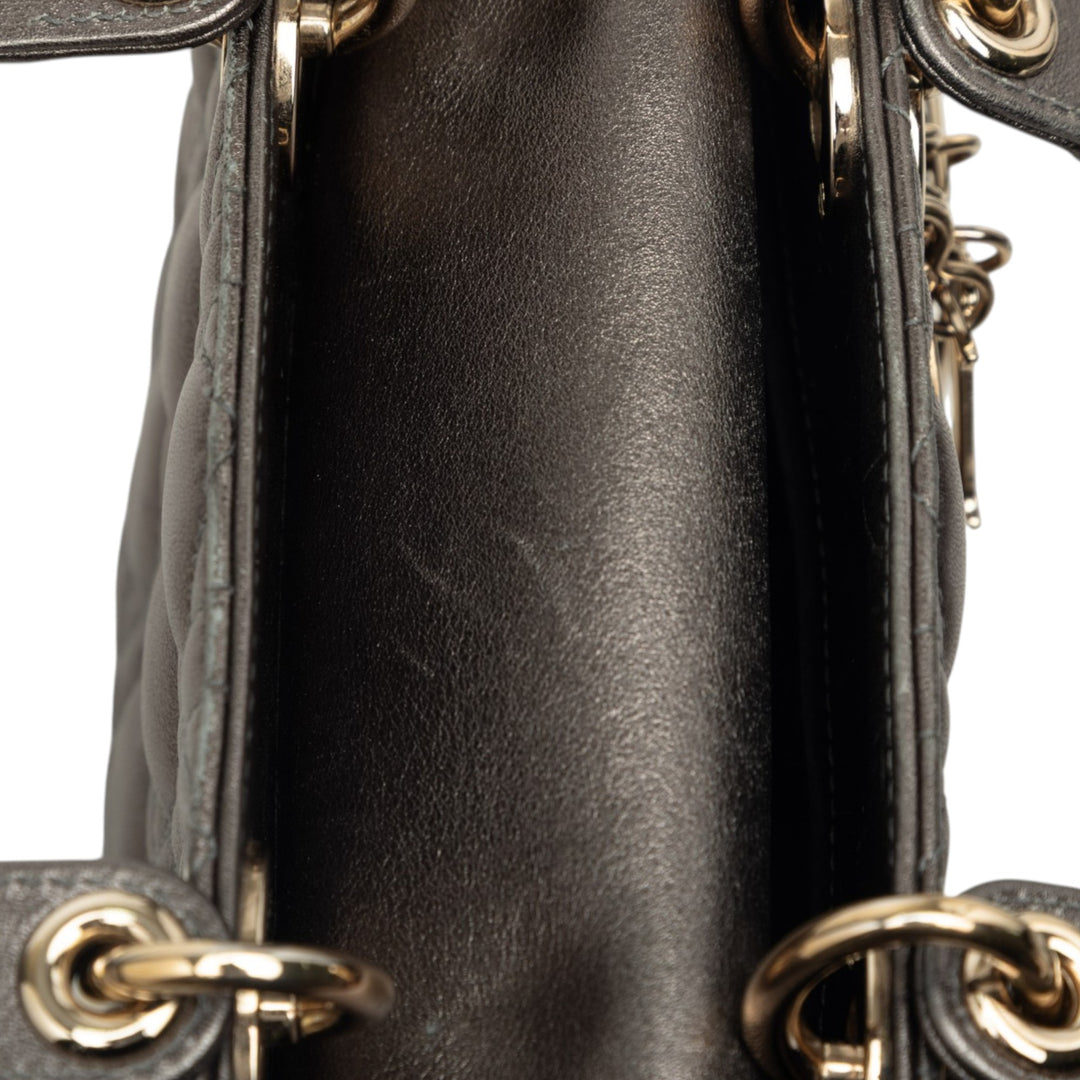 Dior Lady Dior Métallisé Cannage My ABCDior Petit Cuir d'agneau Gris – vue 7 – GABY PARIS