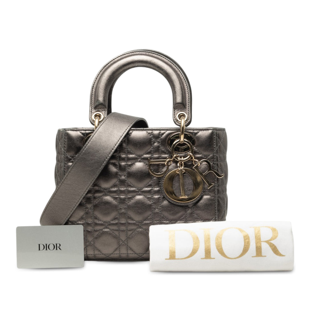 Dior Lady Dior Métallisé Cannage My ABCDior Petit Cuir d'agneau Gris – vue 9 – GABY PARIS