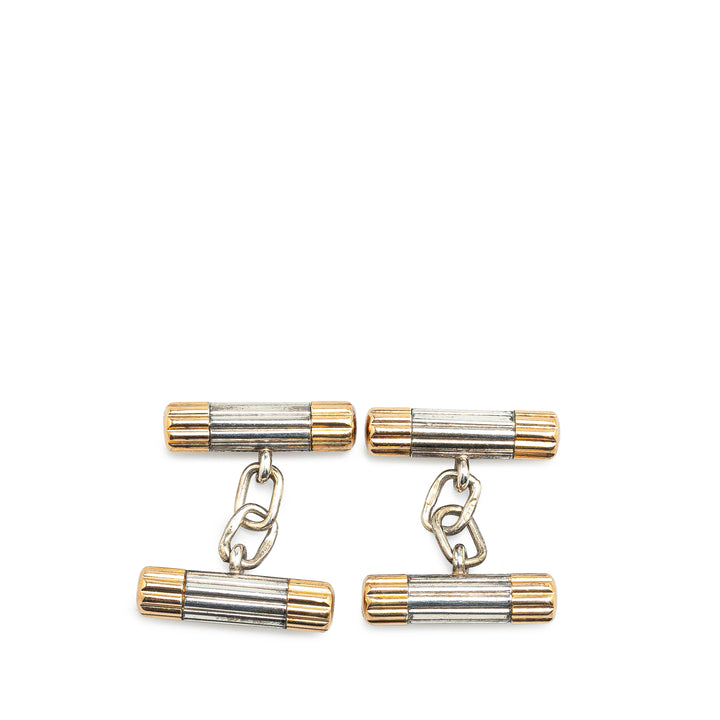 Silver and 18K Yellow Gold Double Bar Chain Cufflinks Silver - Gaby Paris