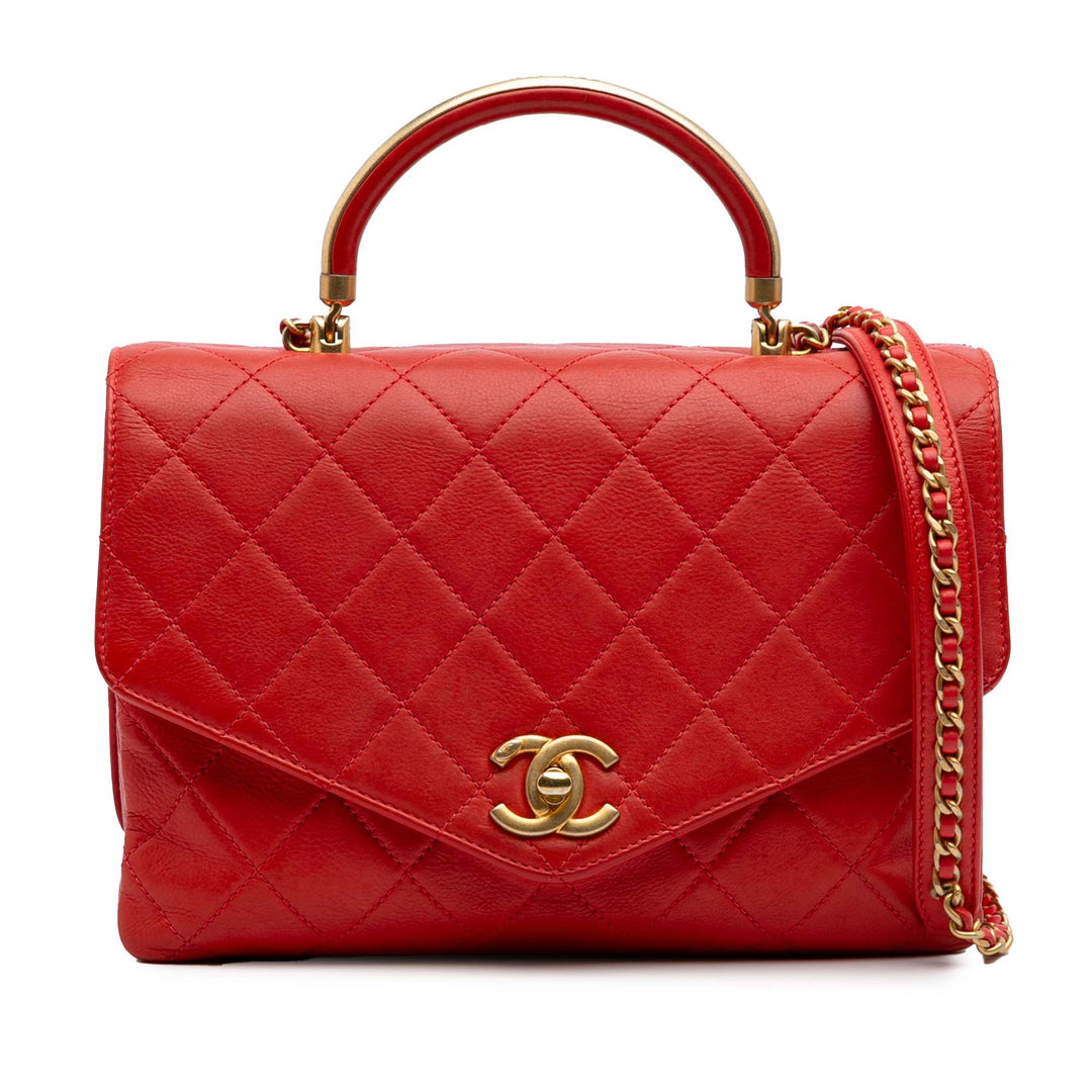Quilted Calfskin Metal Top Handle Envelope Flap Red - Gaby Paris