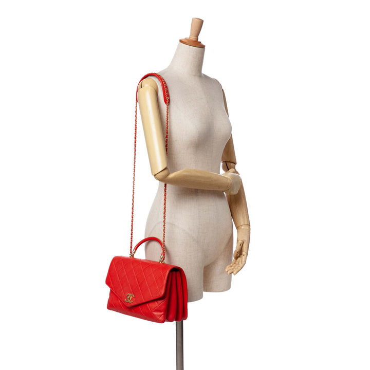 Quilted Calfskin Metal Top Handle Envelope Flap Red - Gaby Paris