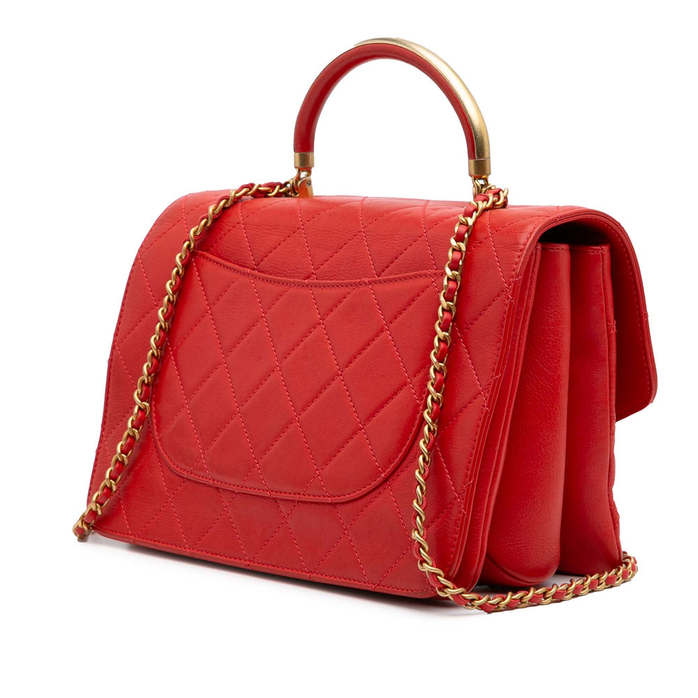 Quilted Calfskin Metal Top Handle Envelope Flap Red - Gaby Paris