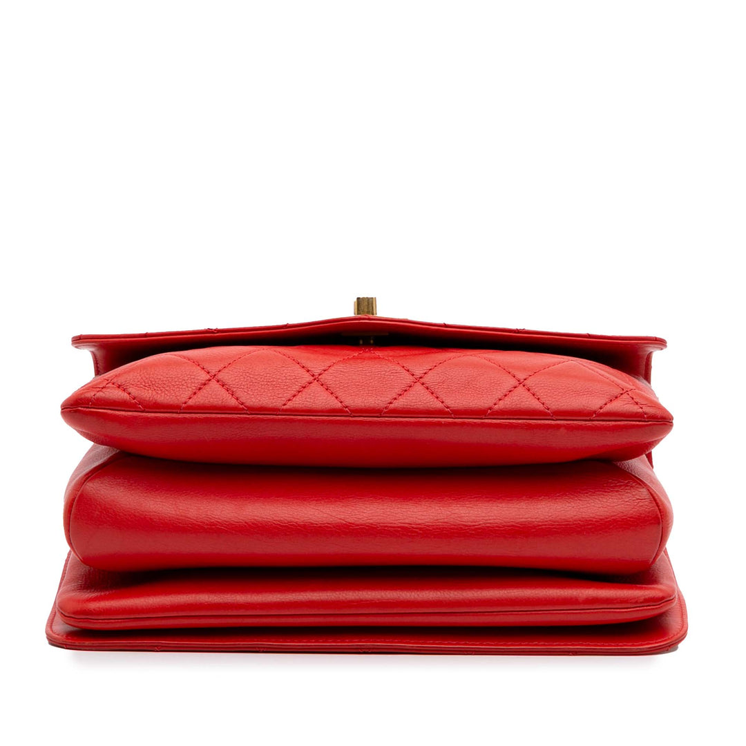 Quilted Calfskin Metal Top Handle Envelope Flap Red - Gaby Paris