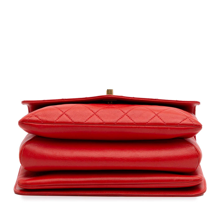 Quilted Calfskin Metal Top Handle Envelope Flap Red - Gaby Paris