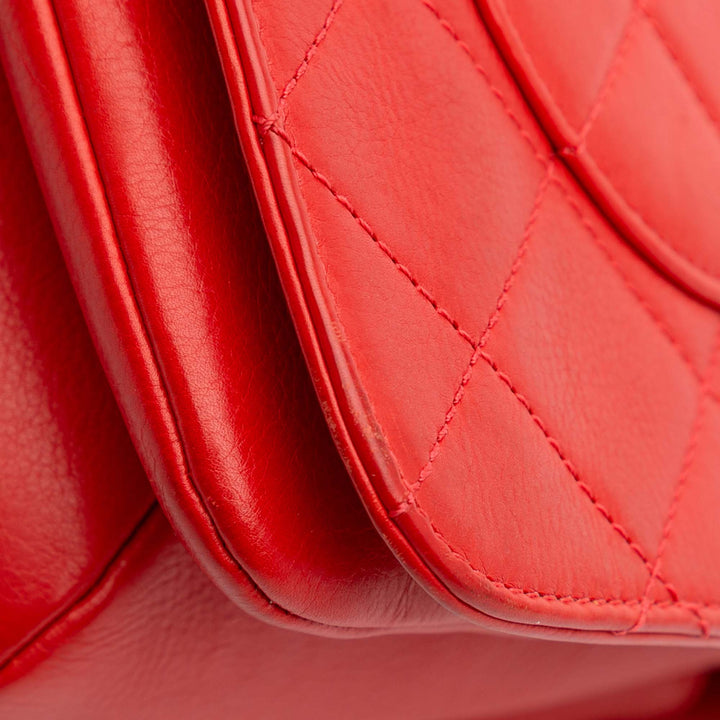 Quilted Calfskin Metal Top Handle Envelope Flap Red - Gaby Paris