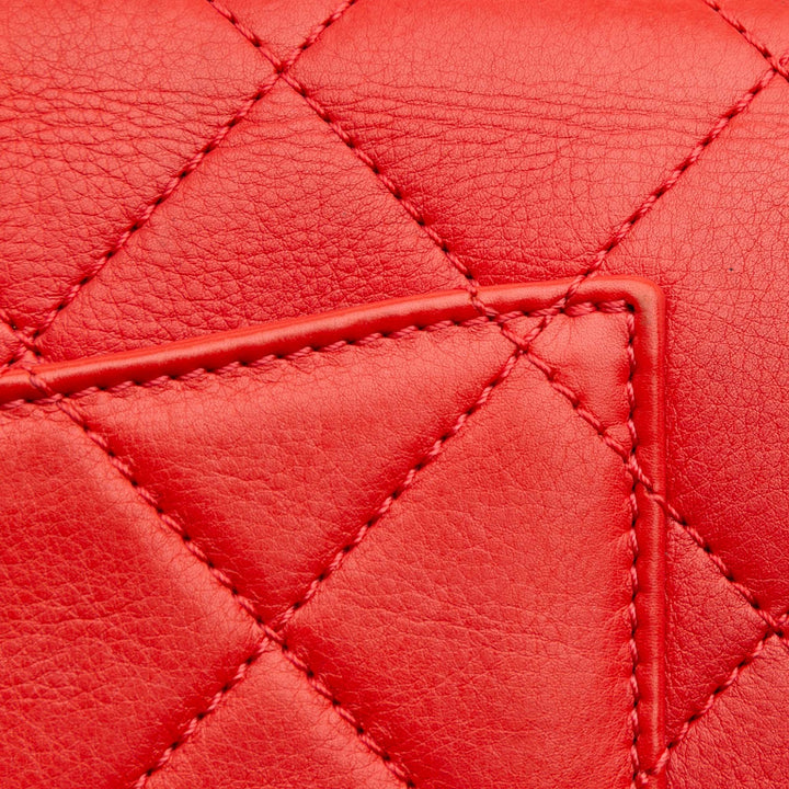 Quilted Calfskin Metal Top Handle Envelope Flap Red - Gaby Paris