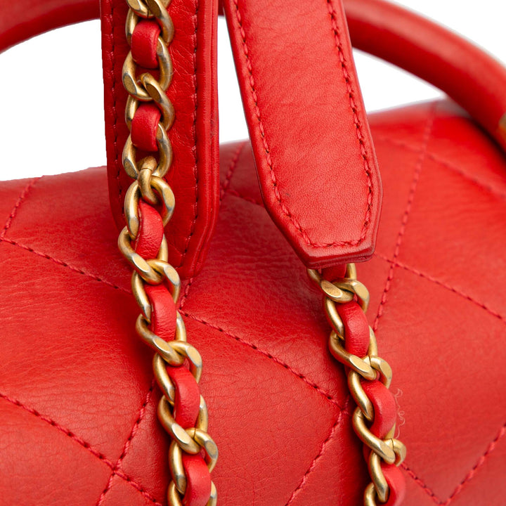 Quilted Calfskin Metal Top Handle Envelope Flap Red - Gaby Paris