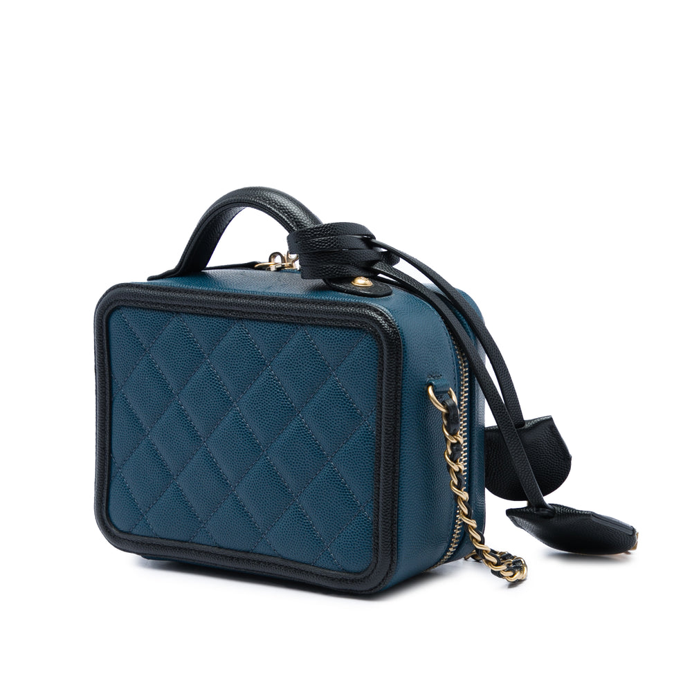 Chanel Bicolore CC Filigree Vanity Petit Cuir caviar Bleu – vue 2 – GABY PARIS