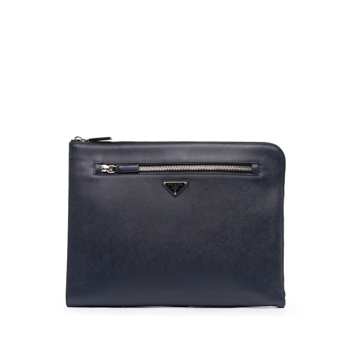 Saffiano Lux Zip Portfolio Blue - Gaby Paris