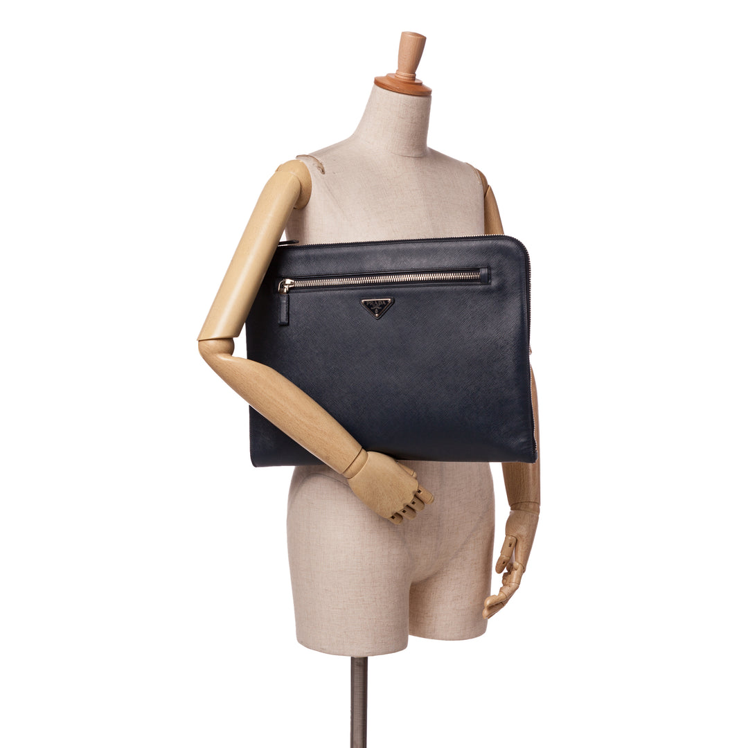 Saffiano Lux Zip Portfolio Blue - Gaby Paris