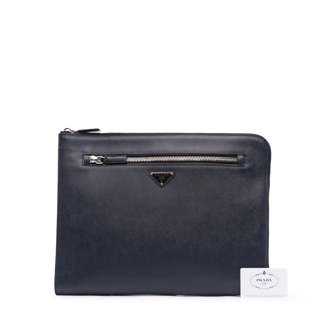 Saffiano Lux Zip Portfolio Blue - Gaby Paris