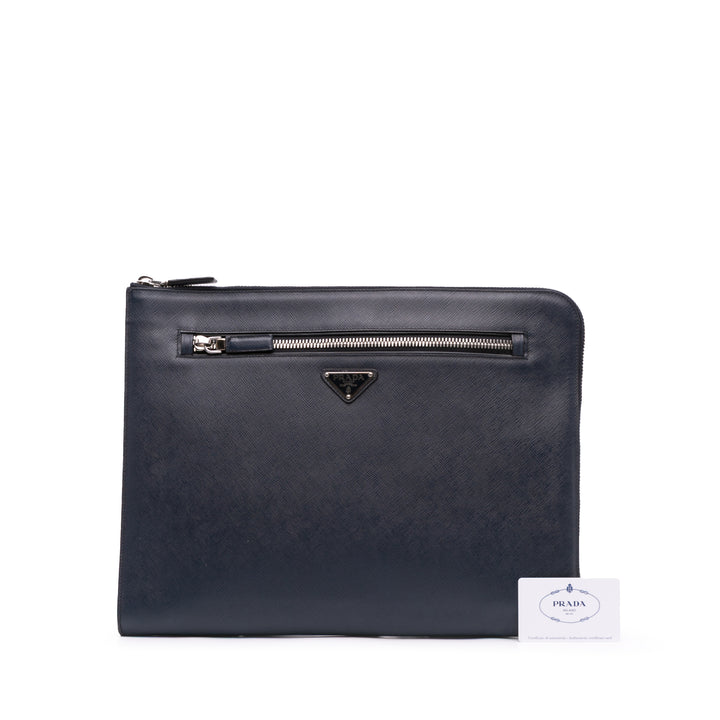 Saffiano Lux Zip Portfolio Blue - Gaby Paris