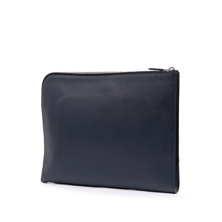 Saffiano Lux Zip Portfolio Blue - Gaby Paris