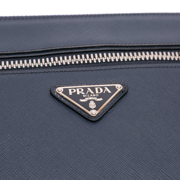 Saffiano Lux Zip Portfolio Blue - Gaby Paris