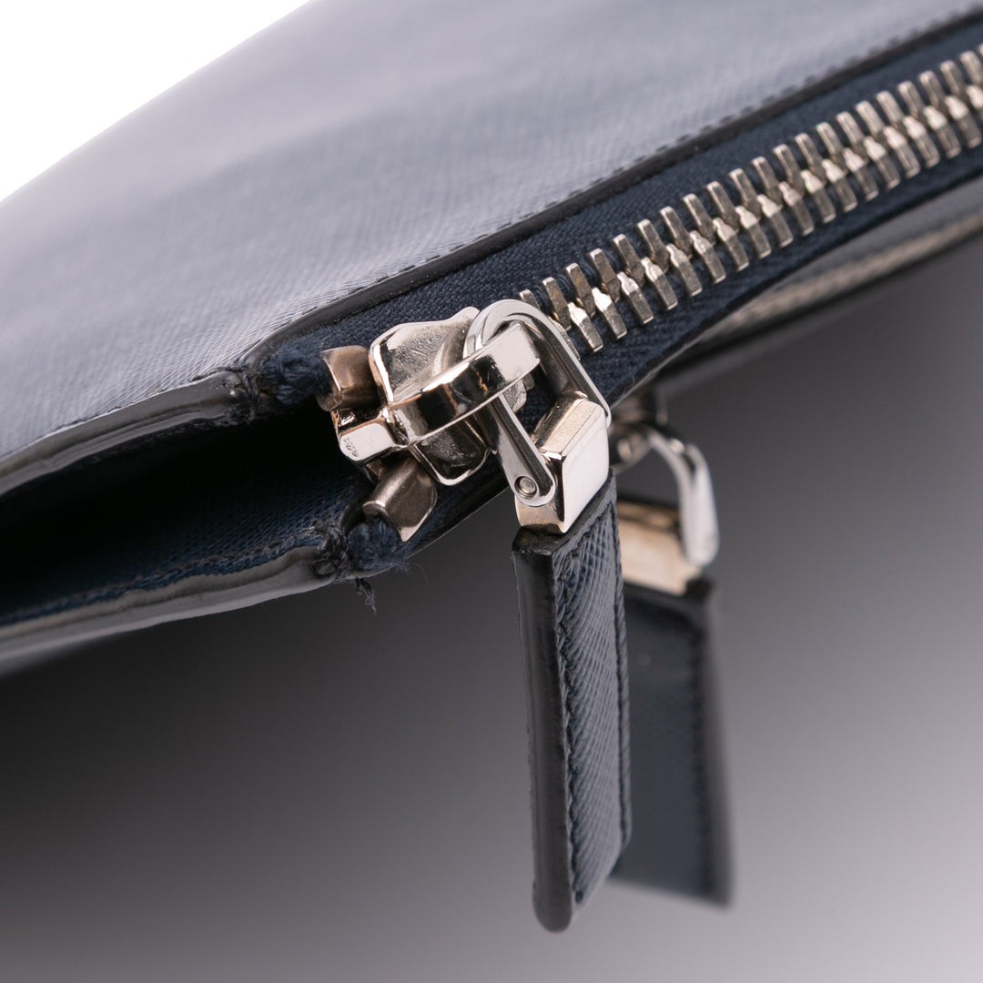 Saffiano Lux Zip Portfolio Blue - Gaby Paris
