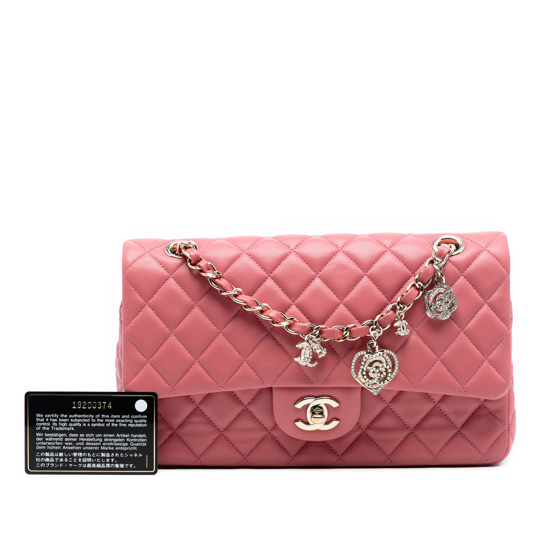Chanel Medium Classic Cuir d’agneau Valentines Heart Charms Simple rabat